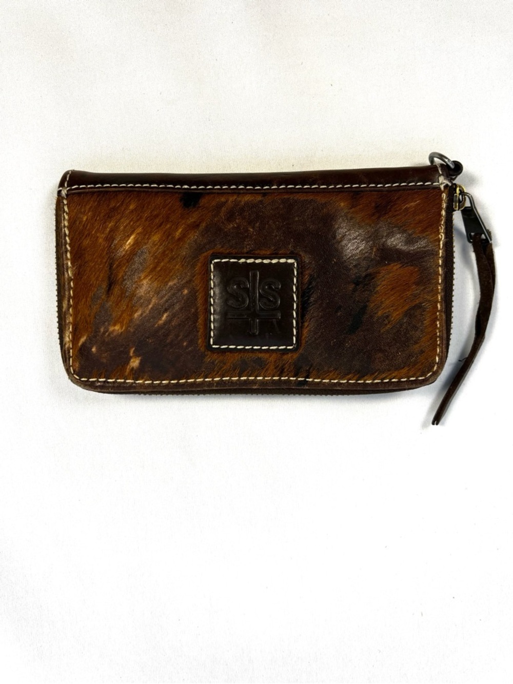 STS Cowhide Hair On Leather Wallet Western Zip Around Brown Rustic - Picture 2 of 10